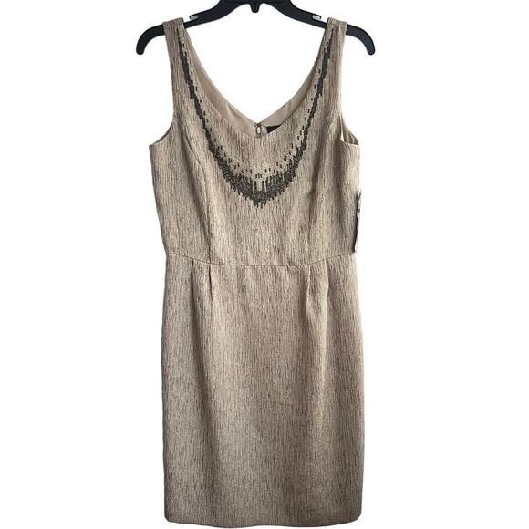 NWT Tahari Arthur S. Levine Valerie Light Caramel Sleeveless Beaded Dress - Picture 1 of 11